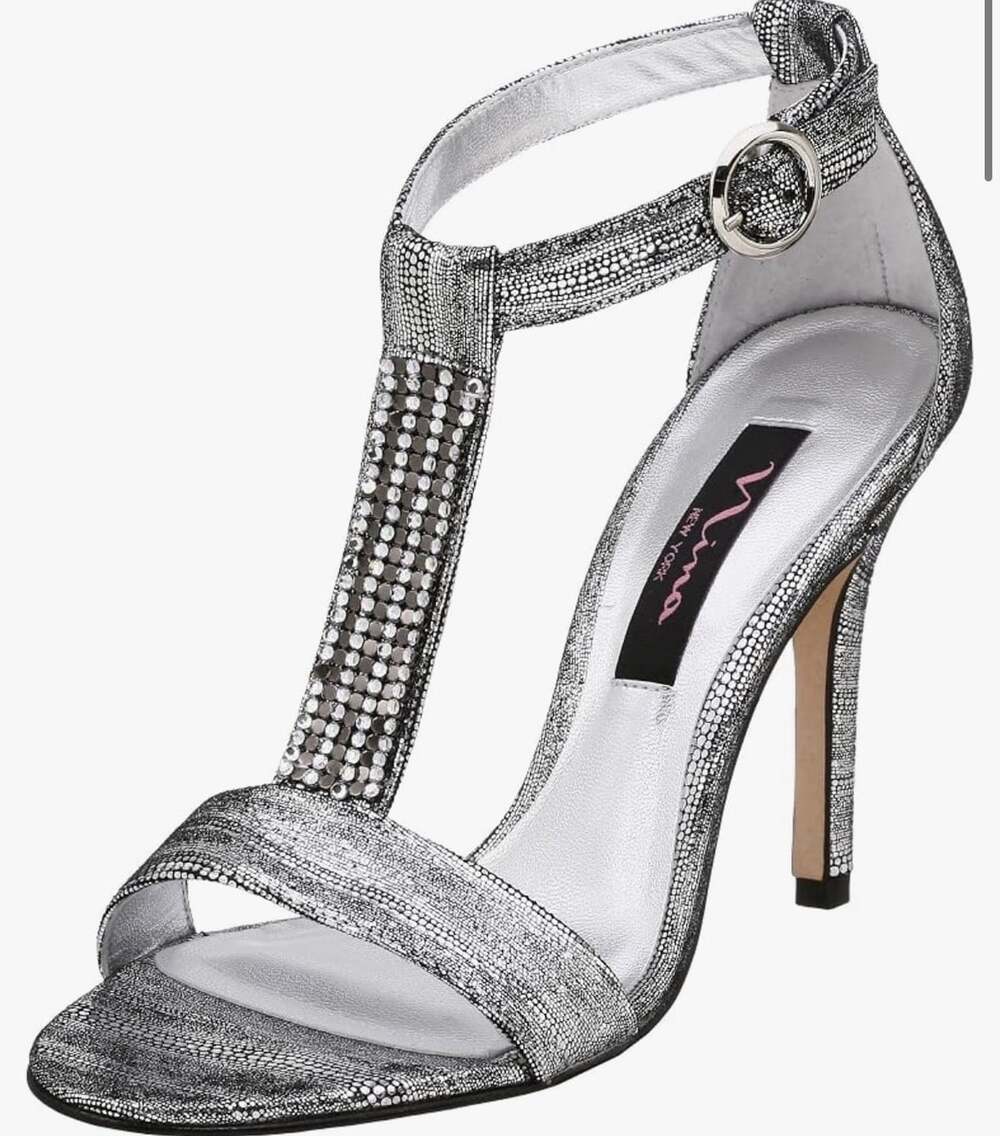 Nina Women's Silver Dress Shoes Size 7.5 Rhinestone Sparkle Heel Prom Wedding